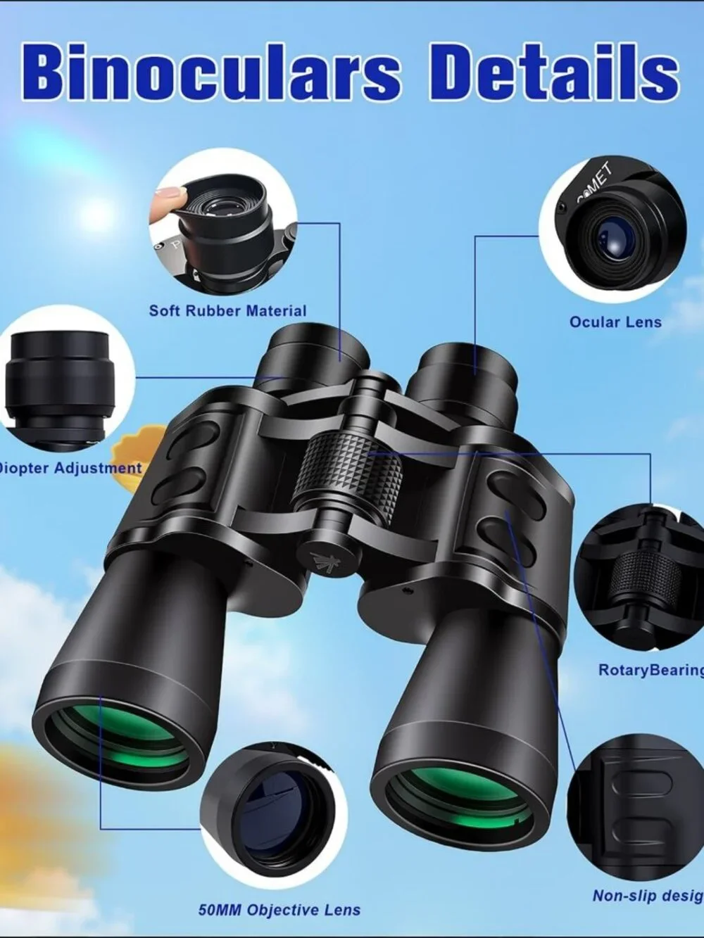 High-Powered 20x50 Binoculars for Bird Watching, Travel, Stargazing & Hunting